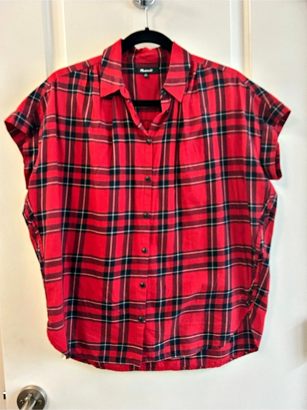 Madewell Plaid Button-Down Shirt in Red & Black Like New XS
